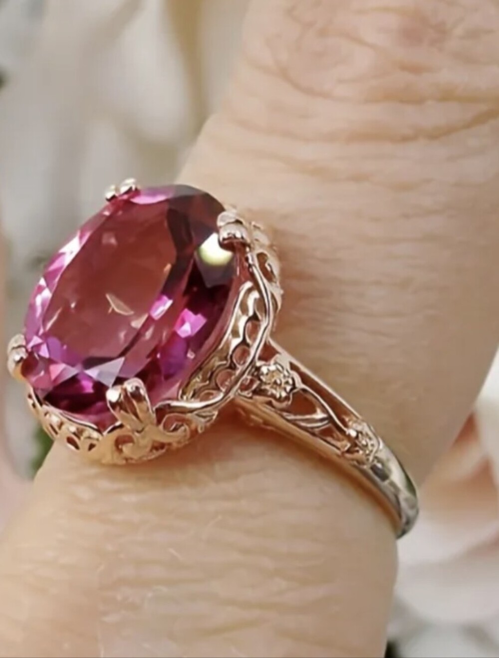 Pink Topaz Ring In Gold NWT Size 8 - Picture 5 of 10